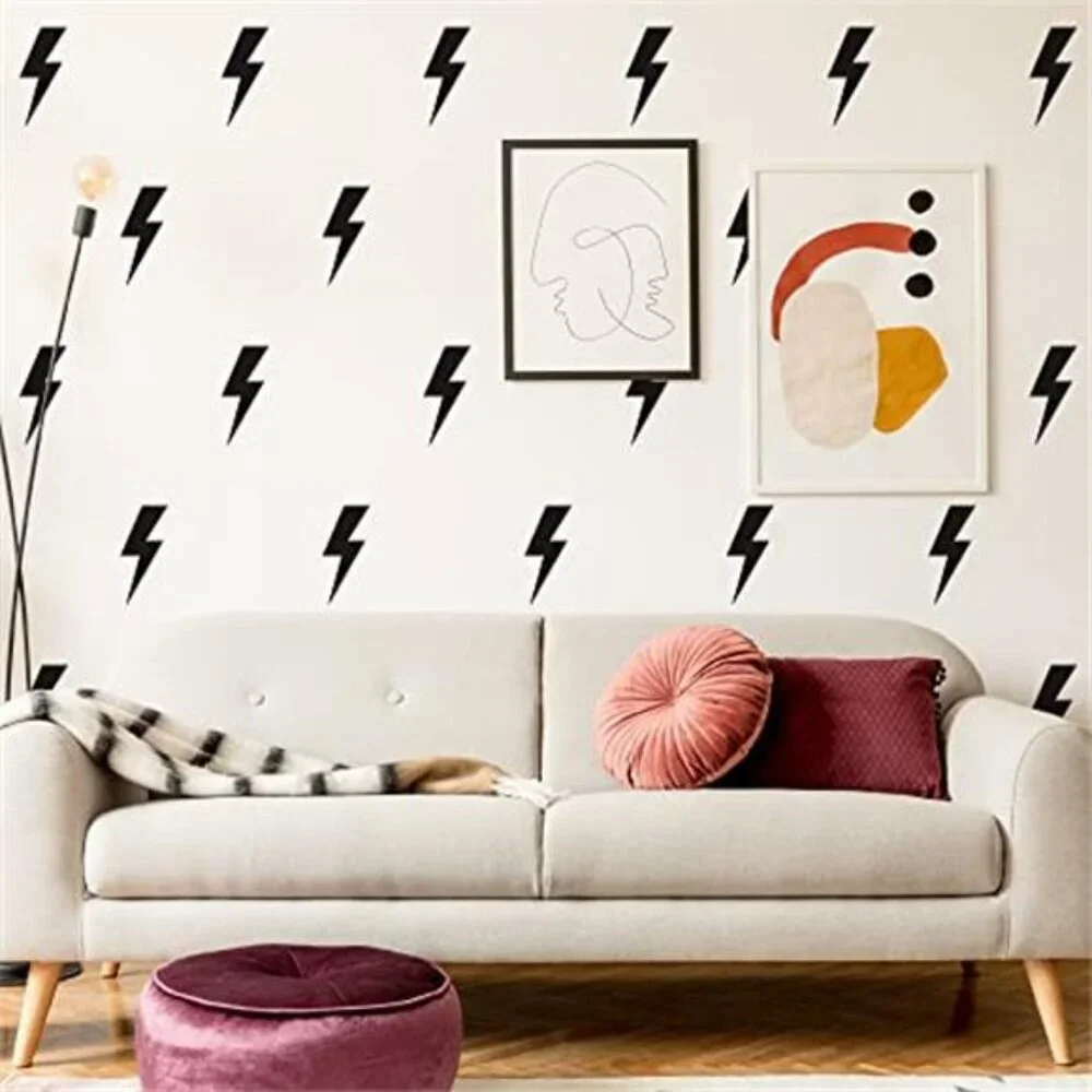 Black Lightning Bolt Wall Decals Peel Stick Modern Bedroom Dorm Office Wall Art